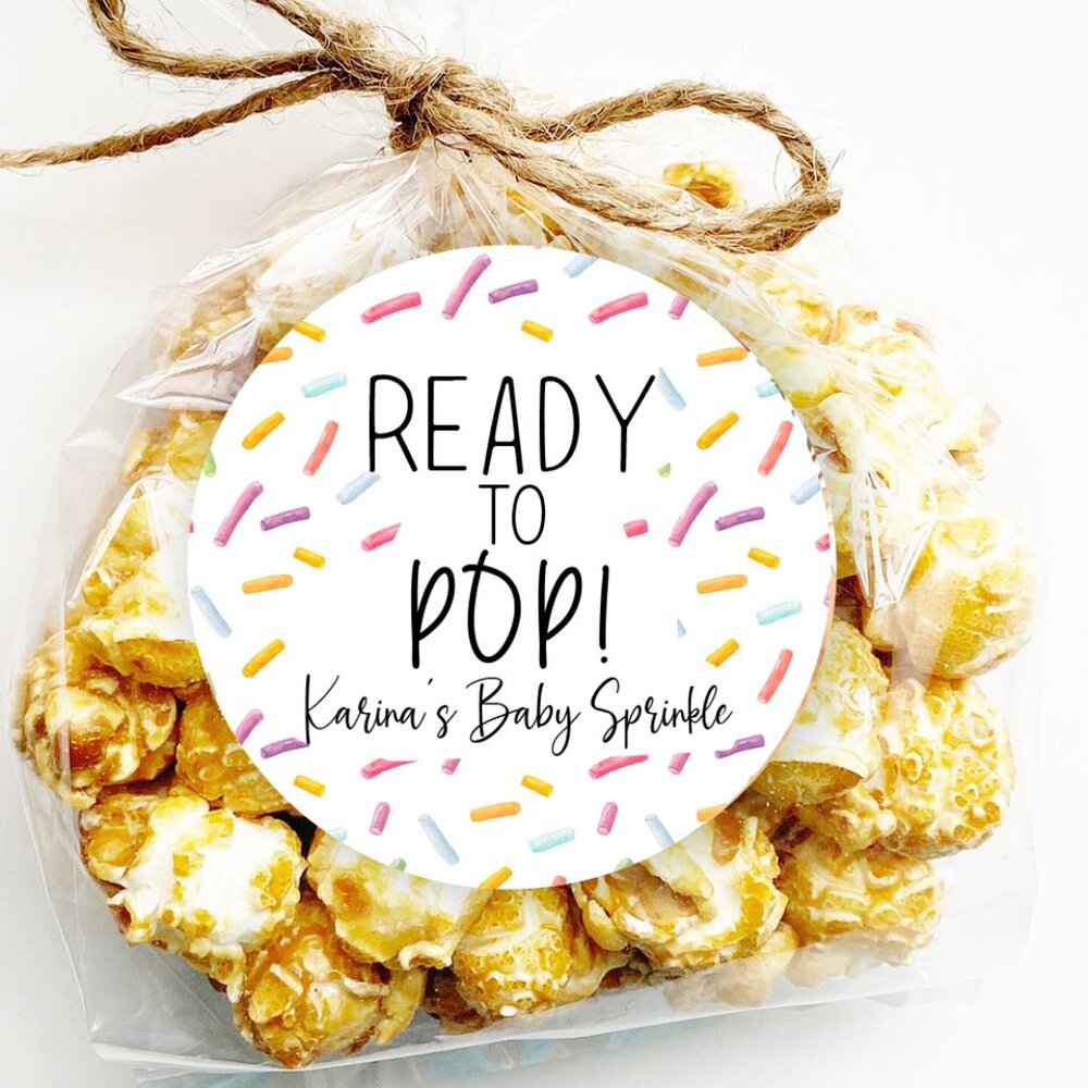 Personalized Sprinkle Baby Shower Stickers, Ready to POP Baby Shower Stickers